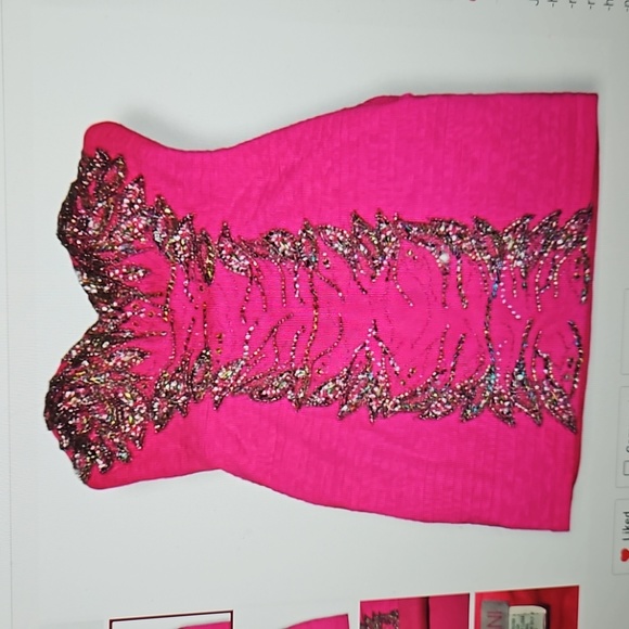 Jovani Barbiecore Ruched Rhinestone/Sequined Embellished Strapless Mini Dr… - Picture 4 of 5